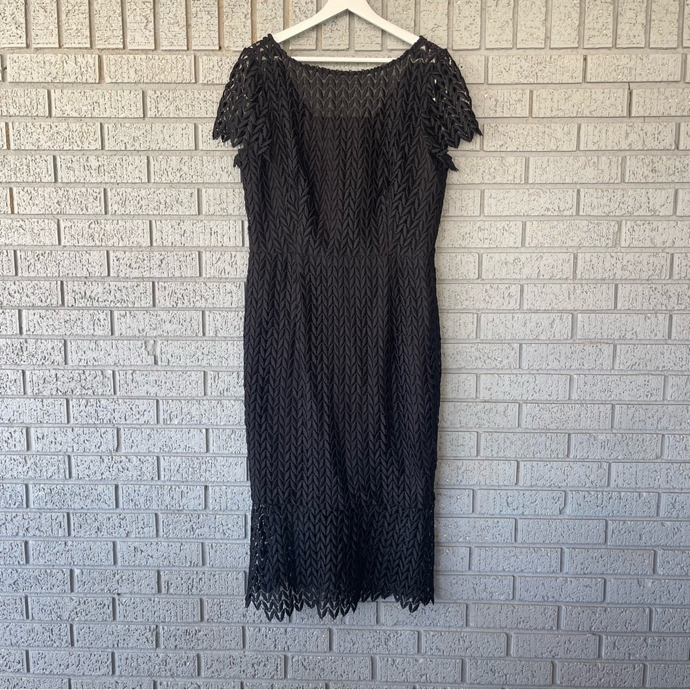 NWT Kay Unger Tatum Dress Floral Lace Sheath Midi Dress Black Size 14 - Picture 4 of 11